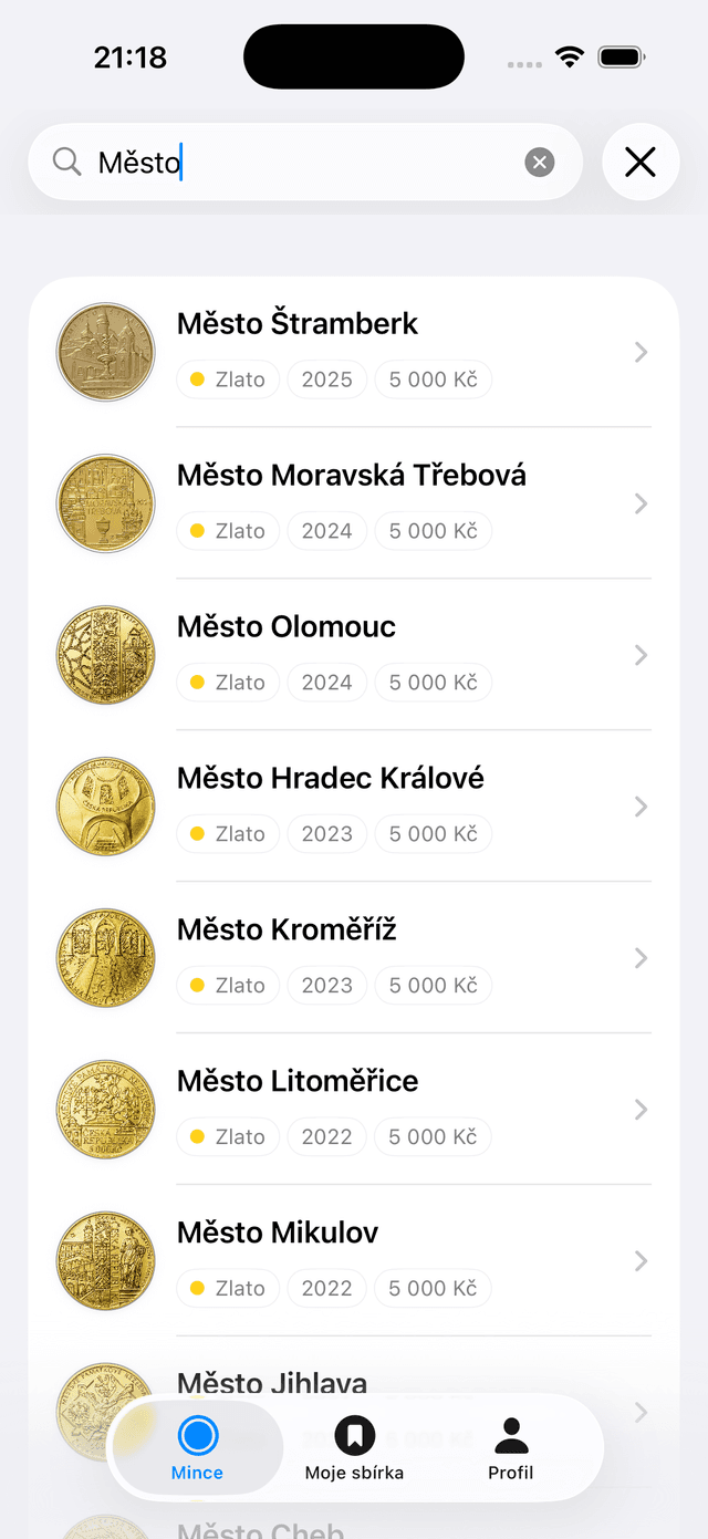Sběratelé Mincí - seznam mincí iOS APP na iOS 26